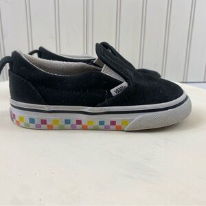 Vans Toddler Black Slip On Checkerboard Rainbow Sneakers‎ Sz 7